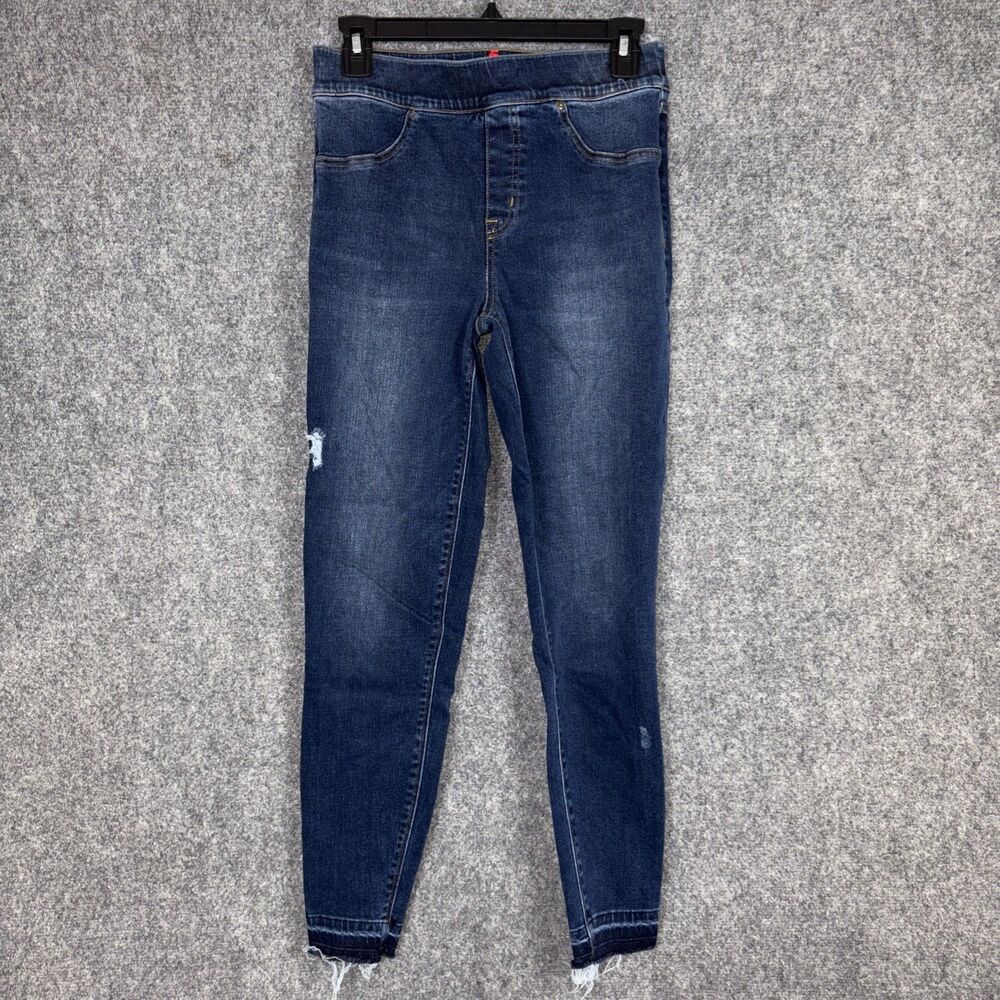 Spanx Jeans Womens Size M  Blue Pull on Skinny Cropped Distressed